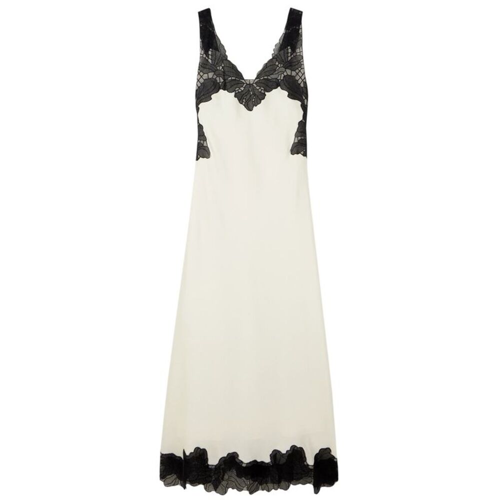 Simkhai Womens Gwynn Lace Trim Satin Midi Dress 2 Ivory/Black - NWT $795 - Picture 6 of 6